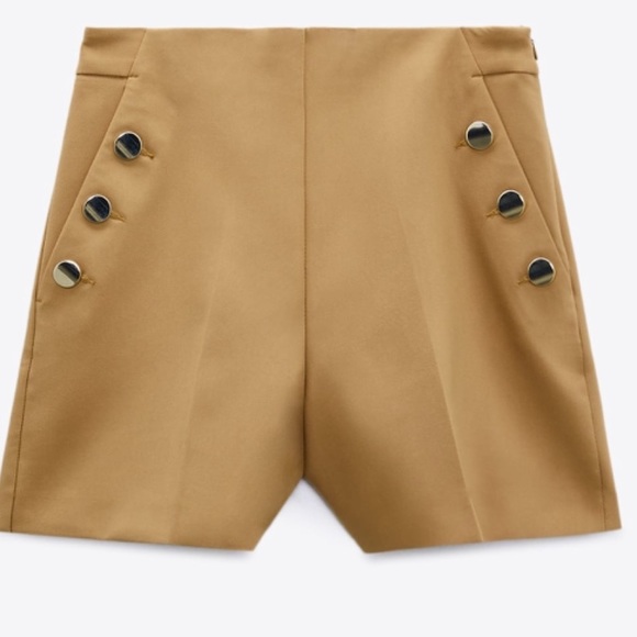 NWOT Zara High Rise Dress Shorts gold buttons - Picture 7 of 9